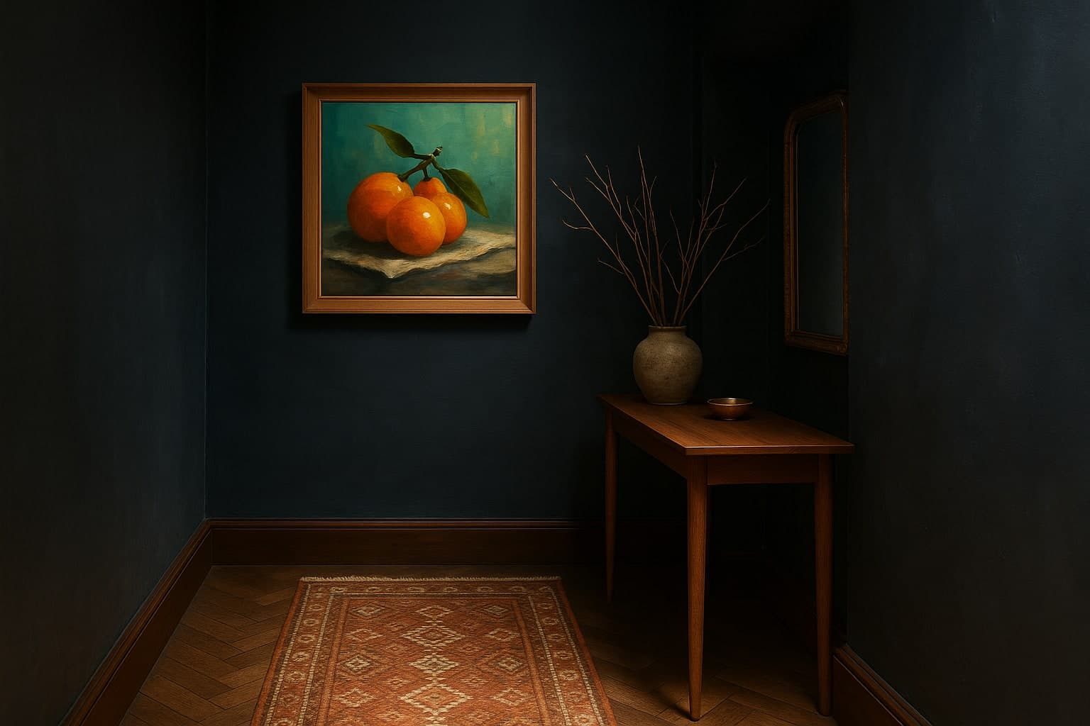 Hallway interior with framed art